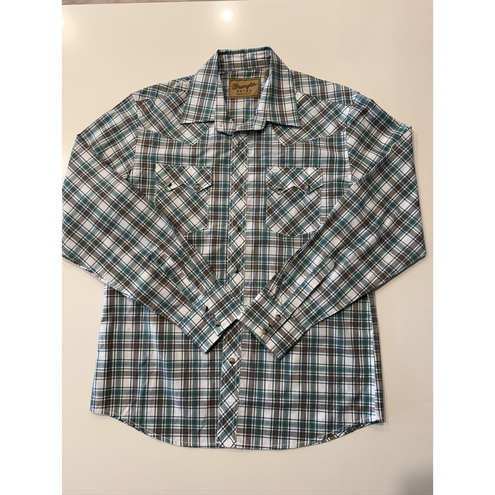 Wrangler Retro Mens Large Long Sleeve Plaid Western Snap Button Shirt Multicolor